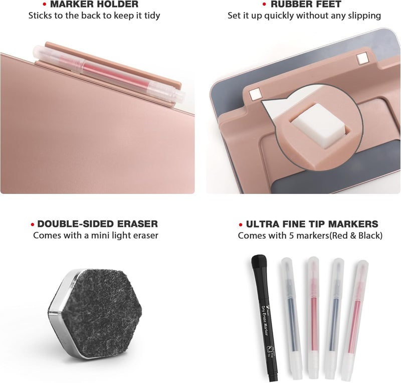 TOWON Rose Gold Glossy Mirror Mini Desktop Pure Glass Whiteboard, Small Desktop Dry Erase Board, Desk White Board Dry Erase with Accessories, Stenography Artifact for Office Homeschooling Décor, 8x6 Inches - Image 4